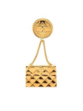 Chanel CC Logo Quilted Bag Motif Vintage Gold Plated